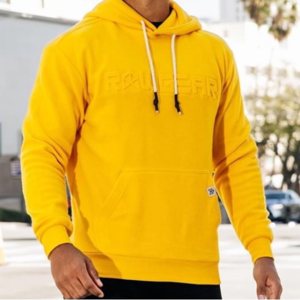 Raw Gear Fleece Hoodie NWT Front Kangaroo Pocket Medium Yellow